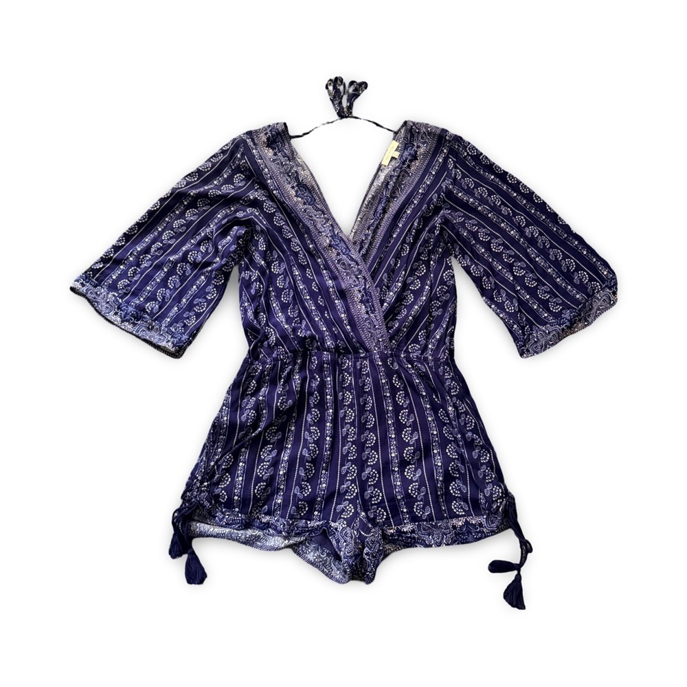 Anthropologie Skies Are Blue Wrap Romper Sz Medium